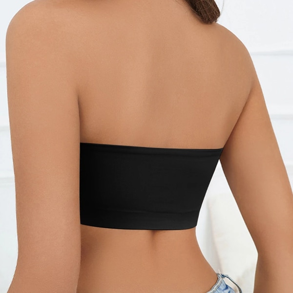 Kvinde Tube Stropløs BH Bryst Wrap Bandeau Uforet Sømløs Åndbar Komfortabel Undertøj Toppe Sort Black XL