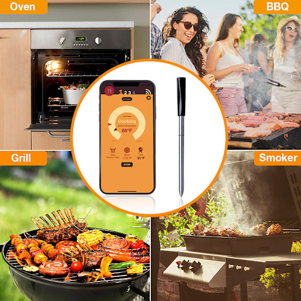 Trådlös Smart Kötttermometer, Ugn Grilltermometer med Bluetooth
