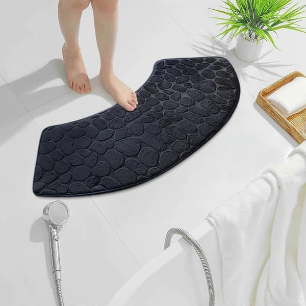 Skridsikker hjørne-brusemåtte, halvcirkelformet bademåtte, vaskbart absorberende badeværelsestæppe til cirkulær bruser (100x40cm) Black