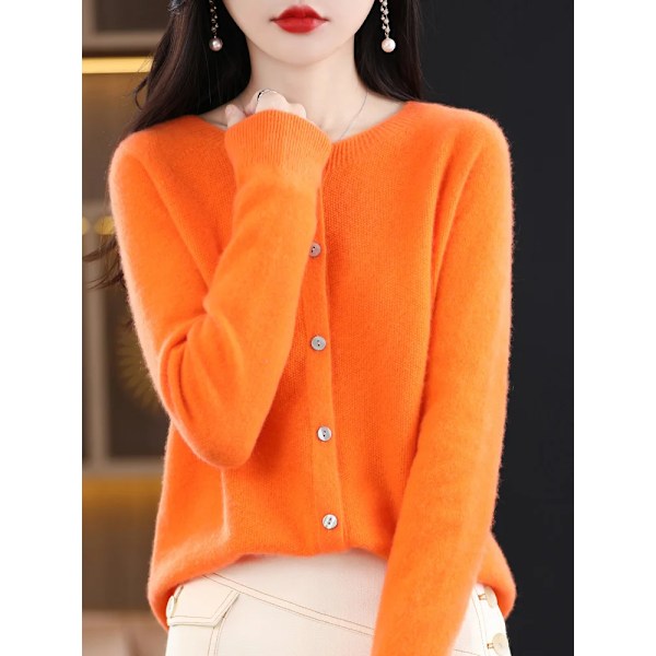 Addonee Dametrøje i 100% Merinould, Cashmere, Rundhals Cardigan, Raglan Ærme, Klassisk Strik, Ensfarvet, Basisbeklædning, Sort sort black XL