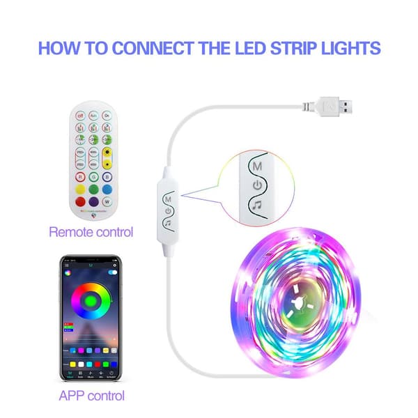LED TV Bakgrunnsbelysning med APP-kontroll 5M USB LED Strip Lys Musikk(qb)