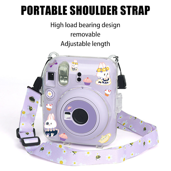 Instant Kamera Etui Kit Skulderrem Klistermærke Etui Holdbar Kamera Beskyttende Transparent Etui til Instax Mini 12 Lilla