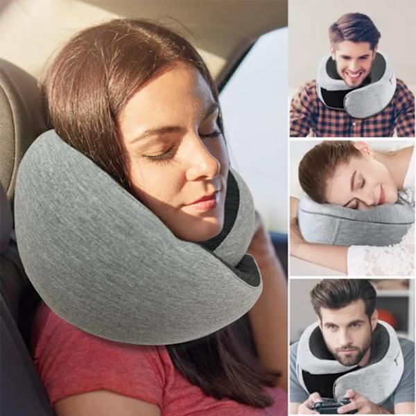 Deformationsfri Flygplanskudde Resekudde Hållbar U-formad Resekudde i Minneskum light grey