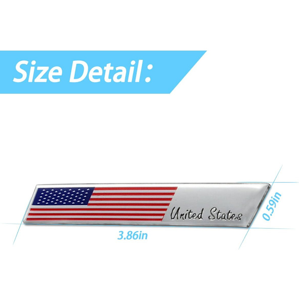 3D Aluminium Alloy Amerikansk US Flag Dekal, 2 stk. 3,8\" X 0,6\" Patriotiske Stjerner Striber