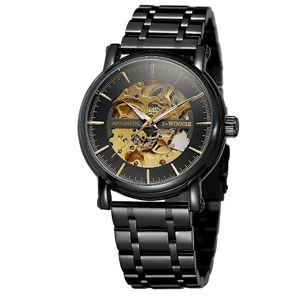 Alloy Automatisk Mekanisk Ur i Fuld Stål Fashion Hul Business Herreur