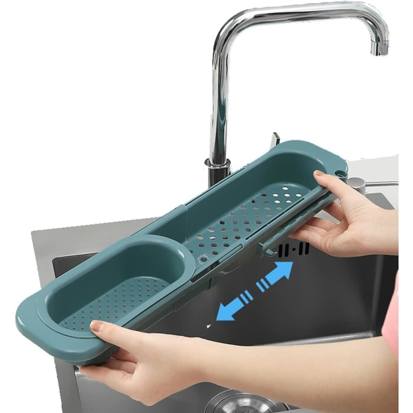 Sink Storage Rack with Expandable Telescopic Stand and Sponge Box (Ocean Blue)