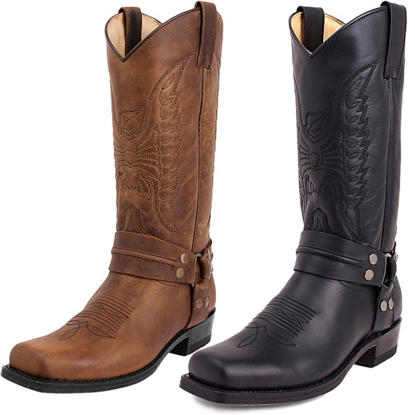 Herr Harness Boots Square Toe Casual Boots Mid Calf Svart Black 9.5