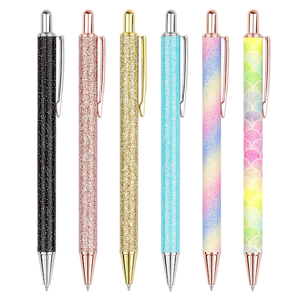 PCS kuglepenne, glitter rosaguld klikkuglepenne, indtrækkelig metalpen, sort blæk medium spids 1mm, gaver og kontorartikler