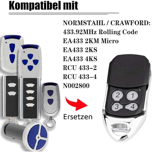 Crawford EA433 2KS/4KS håndholdt sender - 2-pakning - 433,92MHz rullekodefjernkontroll