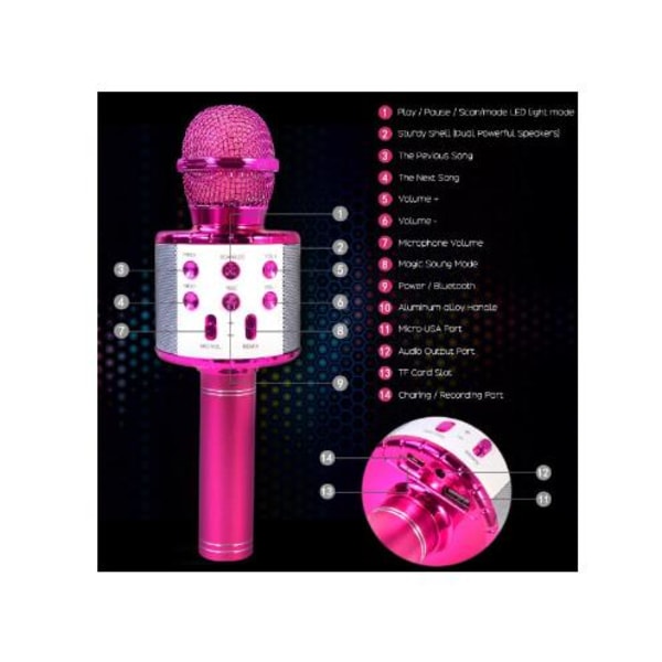 Karaoke Bluetooth trådløs mikrofon, mikrofon til børn og voksne, 5 stemmevekslere