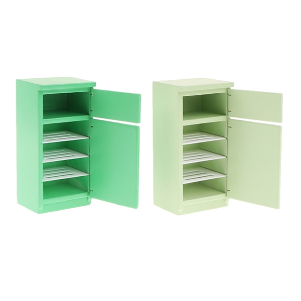 1/12 nukkekaapin miniatyyrikeittiö Puinen jääkaappi nukeille Light green