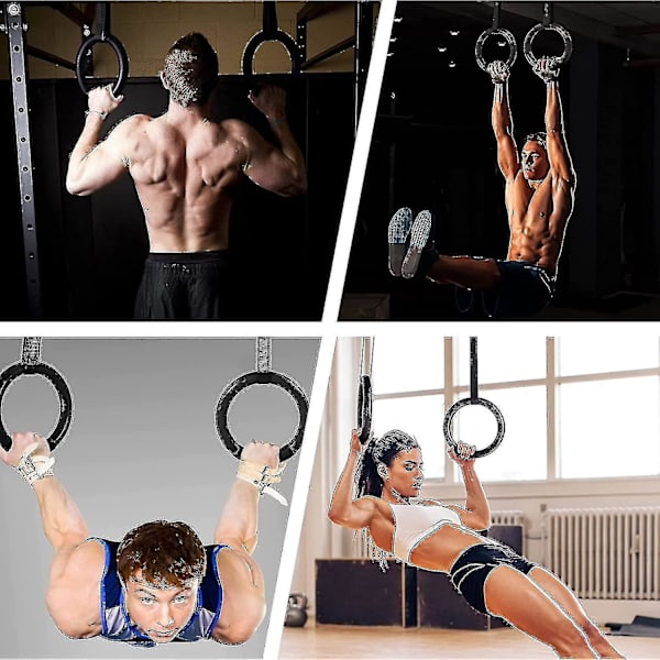 Gymnastikringar - Olympiska gymnastikringar - Med justerbar nylon - 23 mm belastning - 400 kg - För inomhus och utomhus - För fitness - Upphängningslina