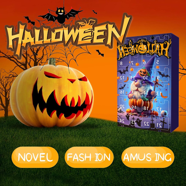 Halloween 2024, Halloween Adventskalender med 24 Samleobjekter, Alle 3D Samleobjekter til Julepynt, Halloween Nedtællingskalender