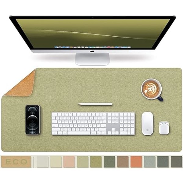 Large Waterproof Natural Cork and Leather Keyboard Pad, Office / Home / Gaming / Decorative Desk Mouse Pad (Light Green, 23.6 x 11.8 inches)