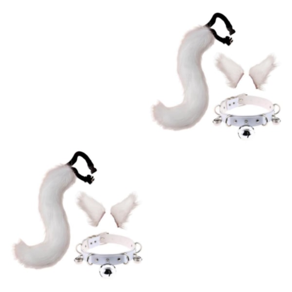 1/2/3/5 Faux Katteører og Hale Sæt Halloween Fancy Dress Cosplay Hvid-WELLNGS Hvid White 2PCS