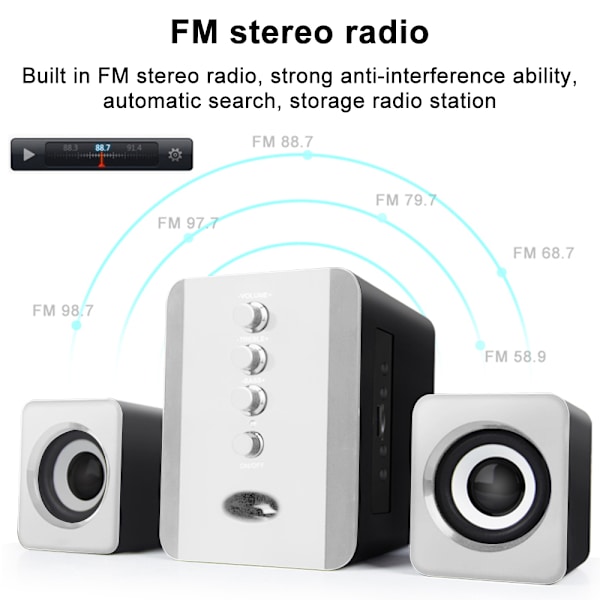 Mini USB 2.1 kablet combo-højttaler basmusik subwoofer til stationær computer bærbar computer tablet smartphone-sort og hvid