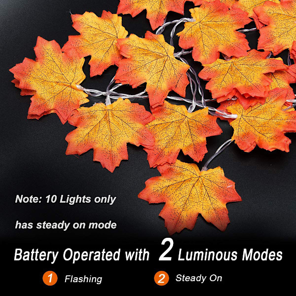 Lönnlöv ljusslinga, vattentät lönnlöv ljusslinga, 2M 10 LED höstbelyst höstgirlang, perfekt höst Thanksgiving dekoration