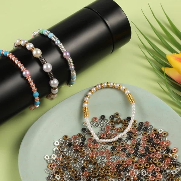 1000 stk. flade perler til smykker, 6 mm metal skive flade perler løse afstandsperler (5 farver)