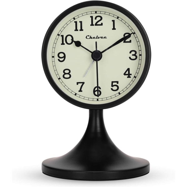 Black Silent Metal Analog Alarm Clock with Detachable Stand Retro