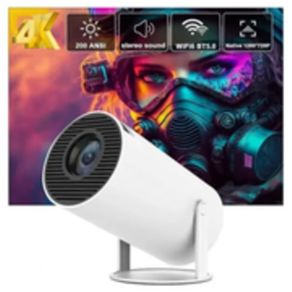 Projektori 4k Android 11 Dual Wifi6 200 Bt5.0 1080p 1280*720p Valkoinen