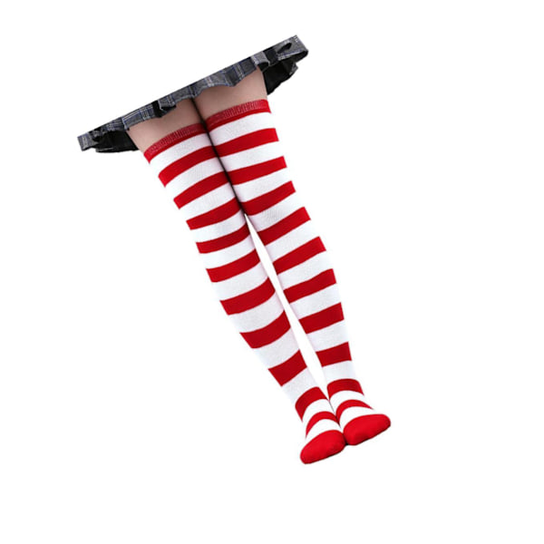 1/2/3/5 Raidallinen Sukat Mukavat Reiden Korkeat Sukat Puku Valkoinen Punainen 50cm White Red 50cm Set