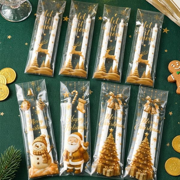 Självhäftande julgodispåsar, långa godispåsar för julbak och presenter 100pcs