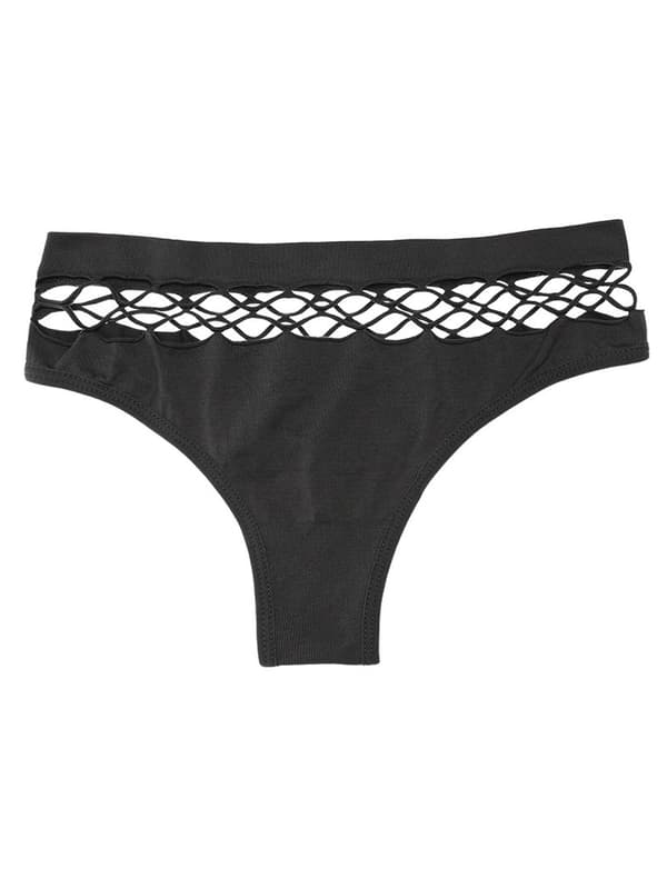 Utskårne ensfargede stringtruser, myke og komfortable elastiske intime truser, dameundertøy og underbukser Black 2XL