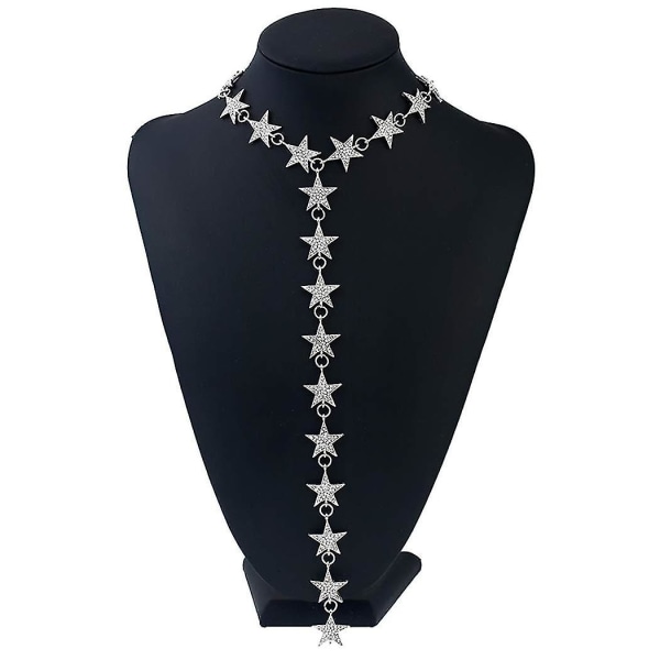 Rhinestone Long Necklaces Chain Crystal Star Y Necklace Summer Beach Choker Necklace Jewelry for Women and Girls (Gold)