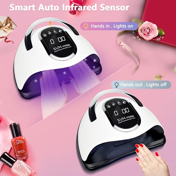 280W UV LED Nagelljus, Snabbhärdande Nagelljus för Hem och Salong, 66 Pärlor LED Nageltork för Gellack med Autosensor/4 Timerinställningar, Hantera Professionell Nagelkonst
