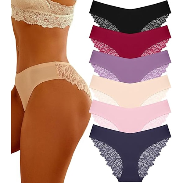 6-pack spetsunderkläder för kvinnor, trosor, hipster, sömlösa trosor[qb] XL