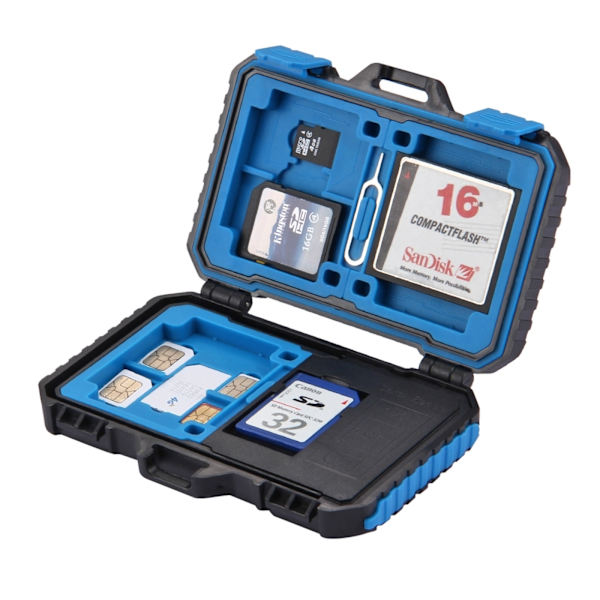 Hukommelseskort etui med kortlæser til 22 kort: 1Standard SIM + 2Micro-SIM + 2Nano-SIM + 3CF + 7SD + 6TF + 1CARD PIN