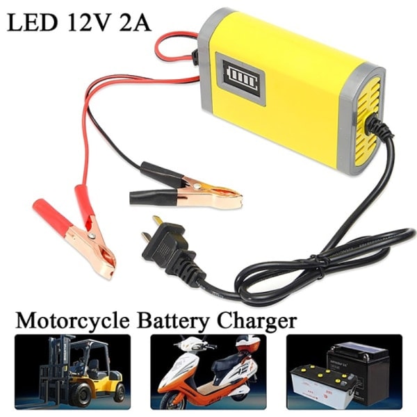 Bil Lastbil Motorcykel Batterioplader 12V 2A Fuldautomatisk Smar Gul