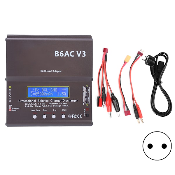 Älykäs 80 W:n tasapainolaturin Ni-Mh Ni-Cd -akkupakkausmallille B6ACV3 AC100-240V (EU-pistoke)
