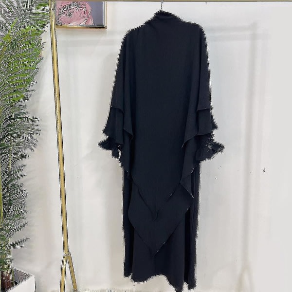 Ramadan Eid muslimsk kvinnlig Jilbab 2-delad Abaya med Hijab Lång Khimar Niqab Set Overhead Böneklänning Islam Outfit Djellaba Burka Svart Set XL-XXL