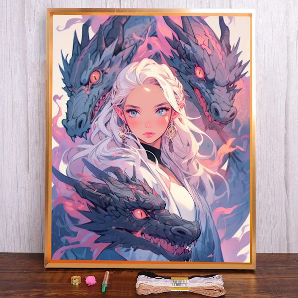 Dragon Girl Förtryckt Korsstygn DIY Broderimönster DMC Trådar Hantverk Hobbys Hantverk Hantverk Tandtråd Mulina Diverse HMA105273 HMA105273 30x40cm