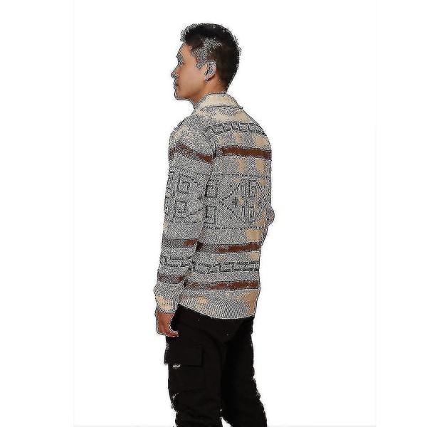 Men"s Khaki Zip Cardigan Jacquard Knitted Jumper Autumn/winter Warm Clothing