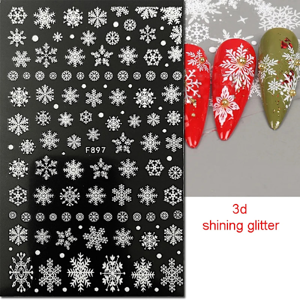 Neglekunst 3D-klistremerker skinnende glitter vinter jul snøflak lim skyer negleklistremer dekorasjon for neglespisser skjønnhet. Me182rose gold