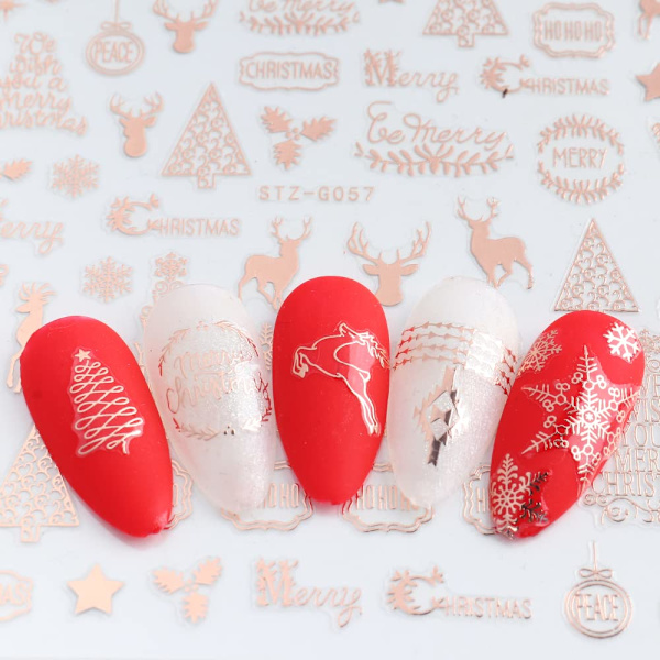 Självlysande julnagelstickers, självhäftande roséguld, vintersemester, julsnöflinga, nageltillbehör, nagelkonstdesign, dekoration