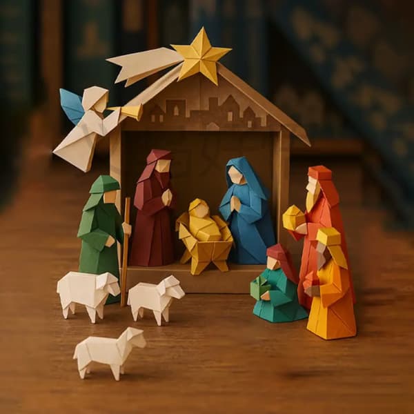 Nyt populært gør-det-selv papir julekrybbesæt | Julepynt, foldbart håndværkssæt**