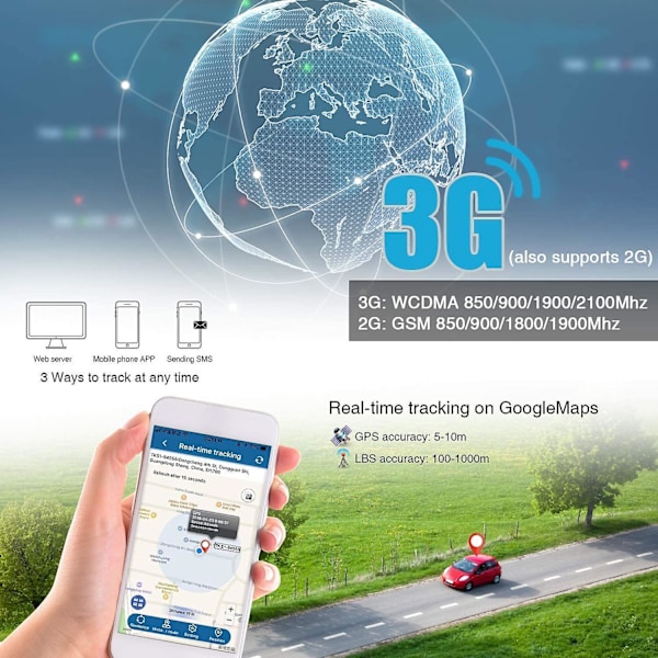 Winnes GPS Tracker TK905, Vandtæt 90 dages standby genopladelig tracker og anti-tabt GPS-lokalisator (sort)