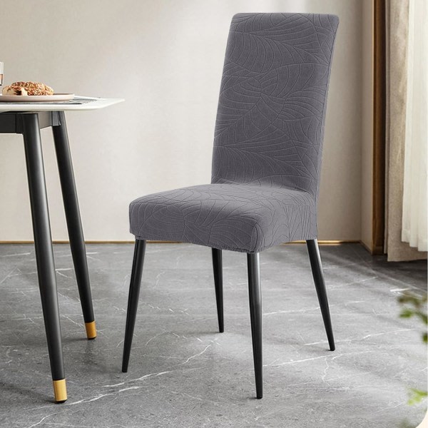 4-pack överdrag Stretch Avtagbara tvättbara matsalsbl Leaves-dark Gray 6