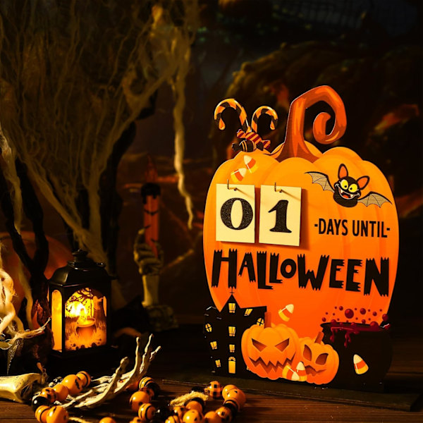 Halloween-laskunta-kalenteri Halloween-puinen laskuenta-kalenteri Puinen pöytäpalikat Koti Luokkahuone Käsintehty Pöytäkoristeet Halloween-lahjat (Kurpitsa)