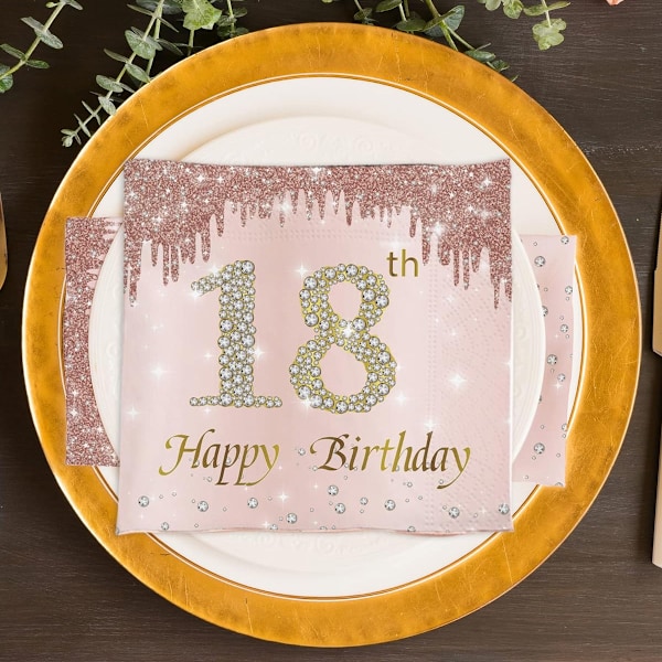 20 stk. rosegull party 18-årsdag papirservietter[qb]