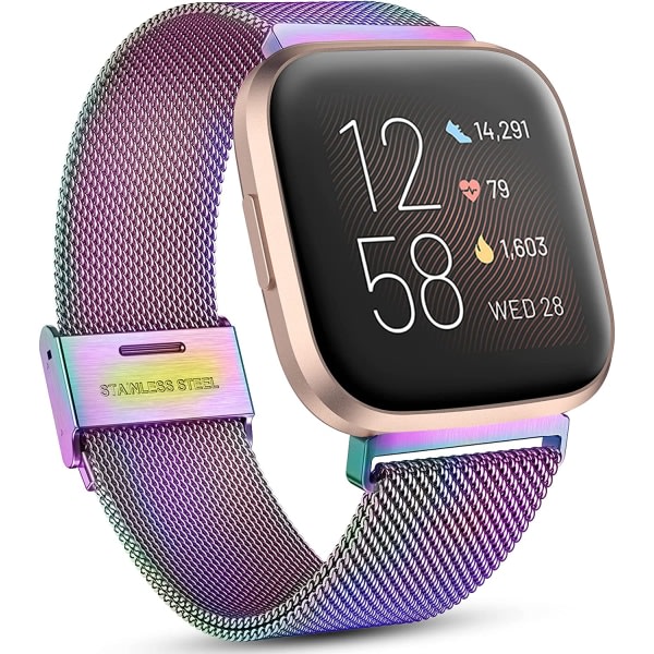 Metalremme kompatibel med Fitbit Versa til kvinder og mænd, farverige (passer til 6,0\"-8,0\")