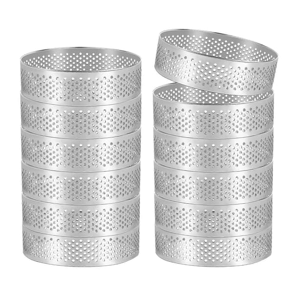 12-pakning terteformer i rustfritt stål, 3 tommer, perforert kakemousse-ring, kakeform, rund kakebaking (BT)