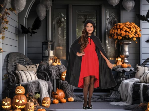 Halloween-kappe med hætte til børn - Sort kappe til maskerade 140