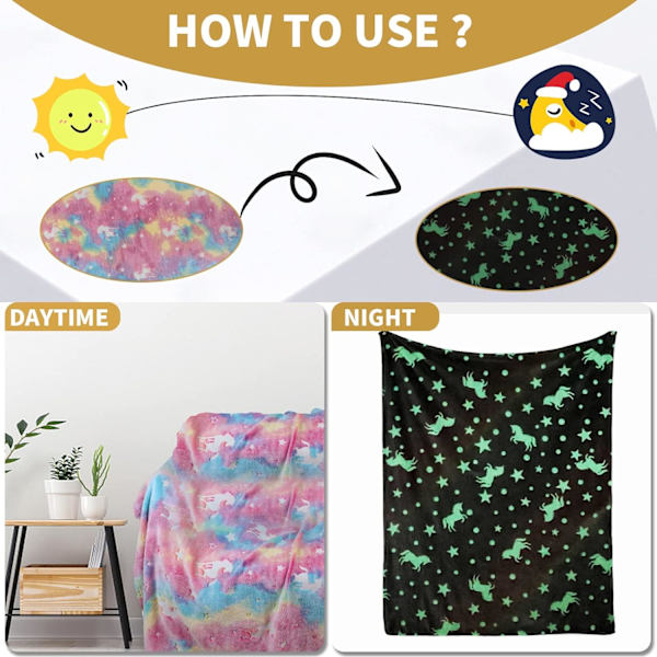 Mysig filt för barn 100*75cm (29,5*39,5 tum), enhörningsfilt som lyser i mörkret