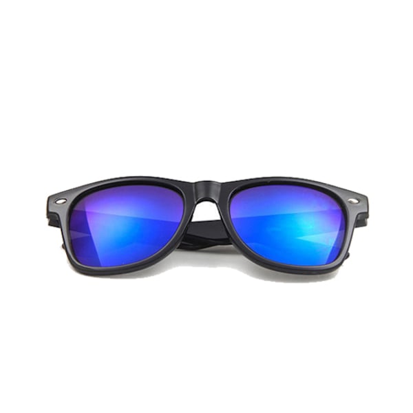 Wayfarer solbriller sorte blå spejlede linser + senil snor sort