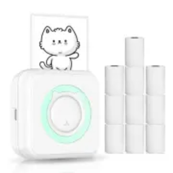 Etiketprinter Alt-i-én miniprinter Bærbar multifunktionel fotoprinter Grøn 10 ruller papir