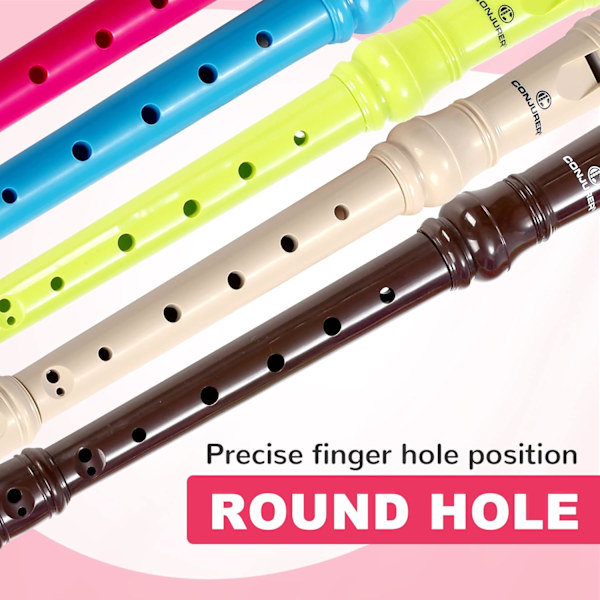 Sopranblokkfløyte Instrument for Barn & Studenter - Tysk Fingersetting 8 Hulls Fløyte ABS Descant Blokkfløyter for Begynnere med Rengjøringsstang og Veske, Beige